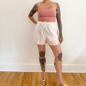 SHORE linen blend white shorts